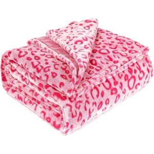 Pink leopard throw blanket soft fleece cozy plush warm blankets for girls women